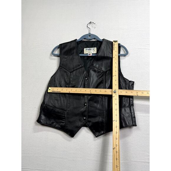 Vtg Park V Leather Biker Vest Womens 16 Black Motorcycle Classic Button Front - Picture 6 of 8